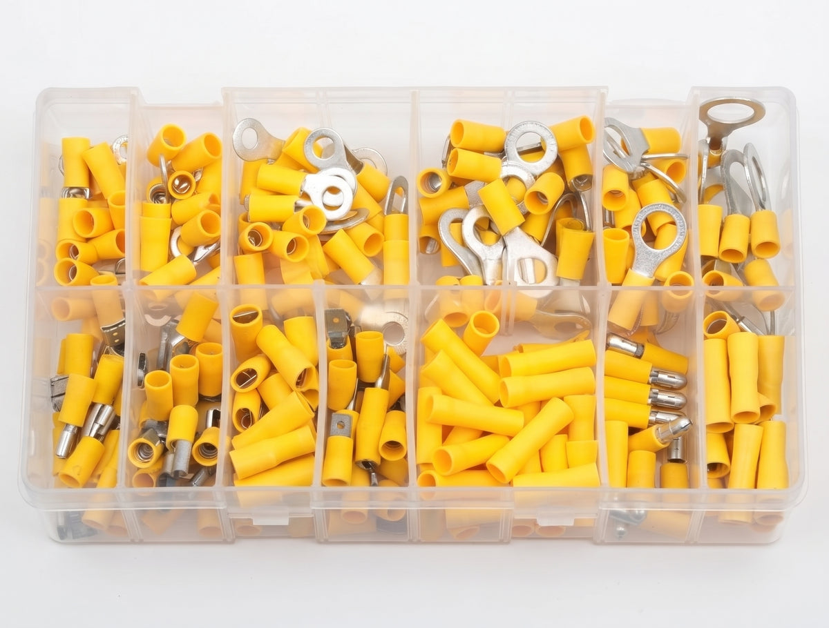 260pc Assorted Yellow Crimp Terminals Box - 3 to 6mm Cable