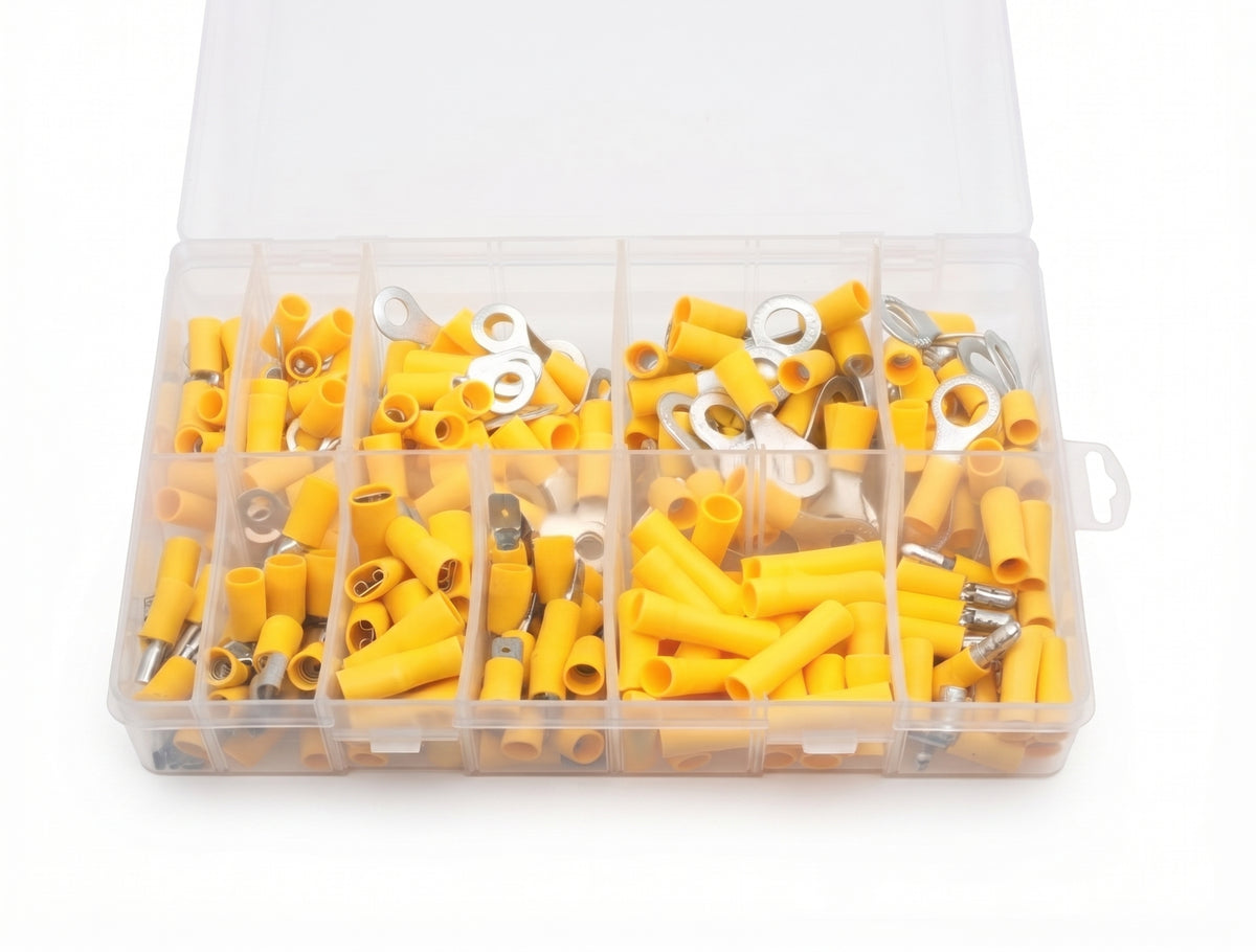 260pc Assorted Yellow Crimp Terminals Box - 3 to 6mm Cable