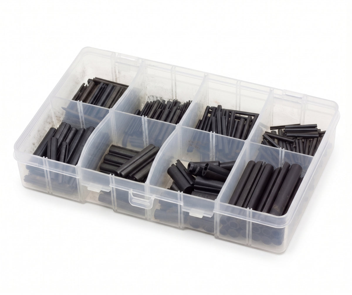 300pc Assorted Roll Pins Box - Metric Spring Tension Pins, 2.5-8mm
