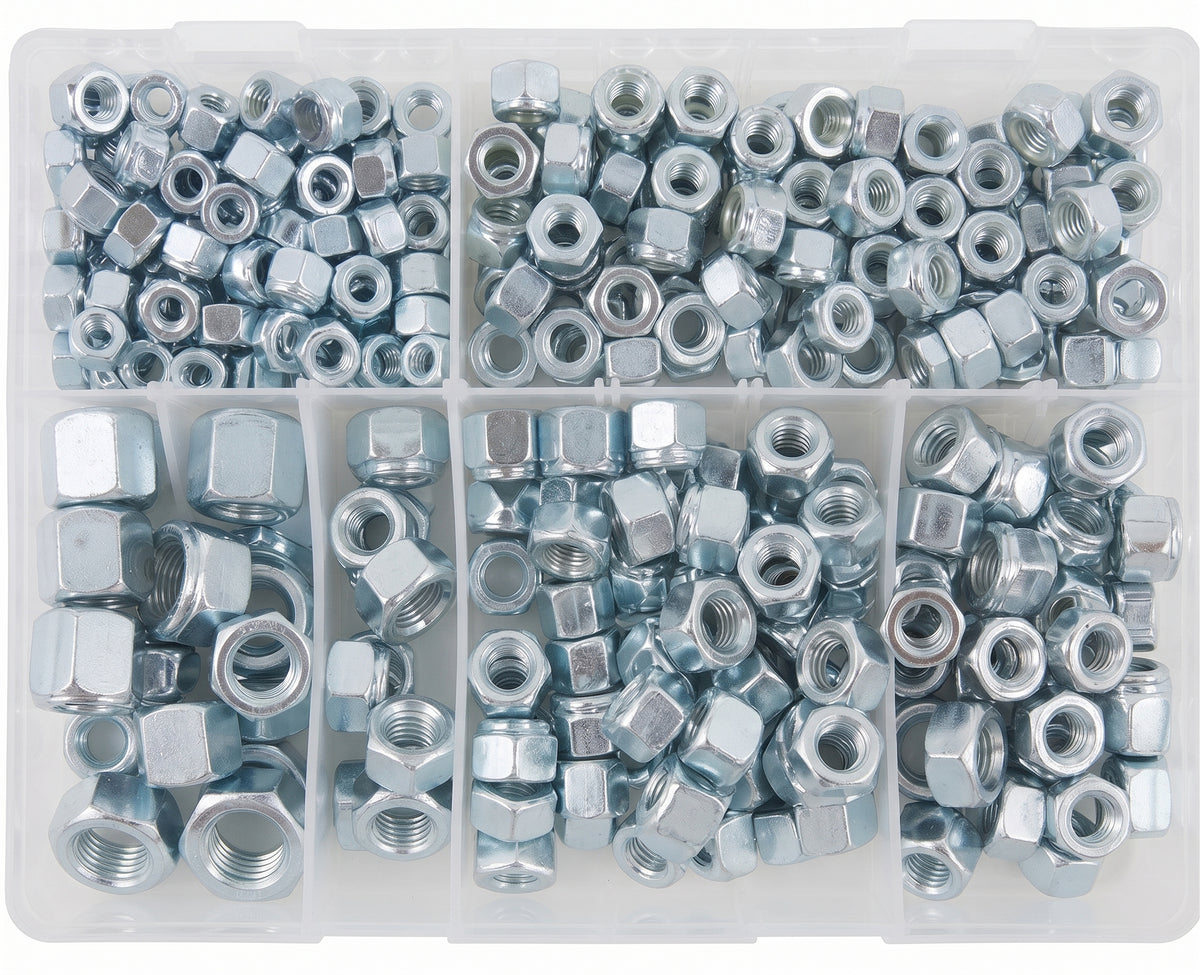 325pc Assorted UNF Nyloc Nuts Box - 1/4 to 1/2 Inch