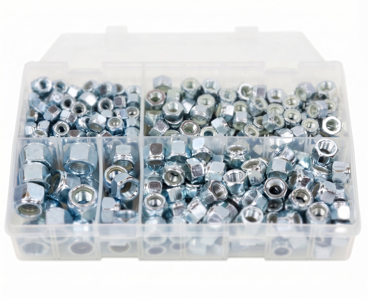 600pc Assorted UNF Steel Nuts Box - 3/16 to 3/8 Inch