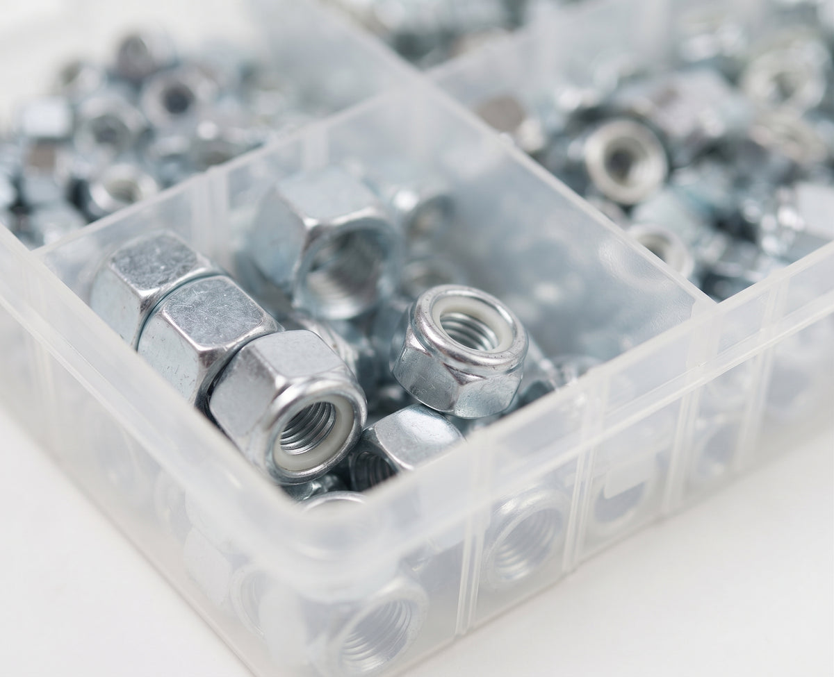 600pc Assorted UNF Steel Nuts Box - 3/16 to 3/8 Inch