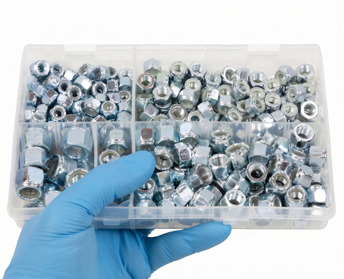 600pc Assorted UNF Steel Nuts Box - 3/16 to 3/8 Inch