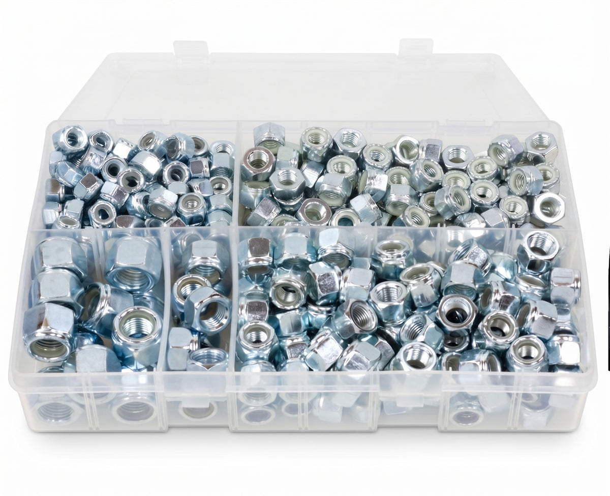 600pc Assorted UNF Steel Nuts Box - 3/16 to 3/8 Inch