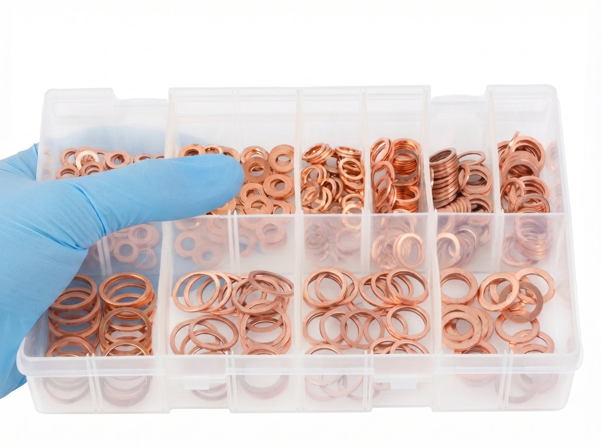 360pc Assorted Diesel Injector Copper Washers Box - M6 to M17