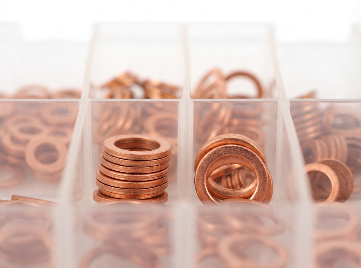 220pc Assorted Copper Sealing Washers Box - 12 Sizes, BSP & Imperial
