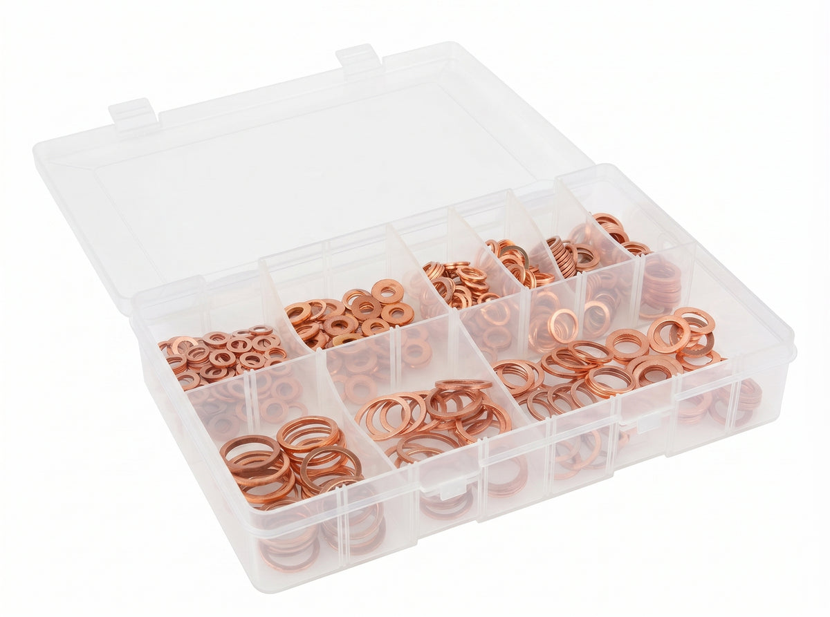 360pc Assorted Diesel Injector Copper Washers Box - M6 to M17