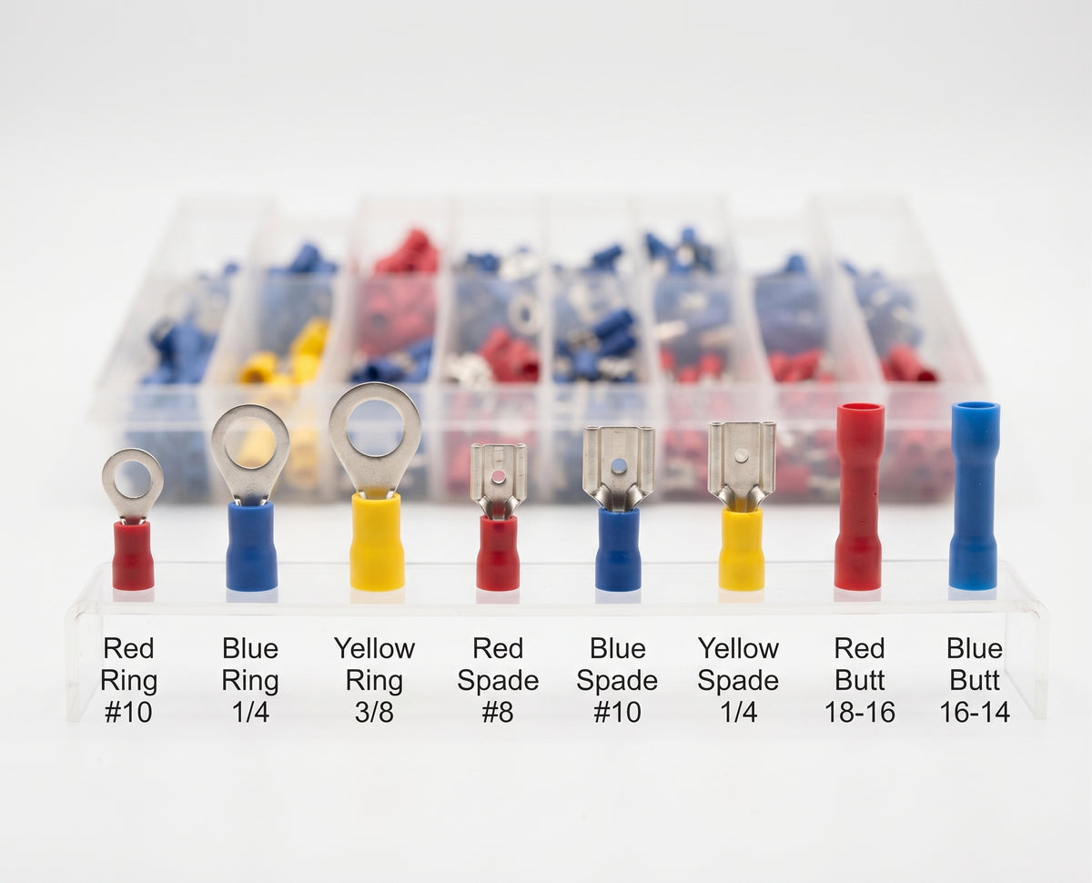 365pc Assorted Electrical Terminals Box - Spade, Ring, Bullet & Butt