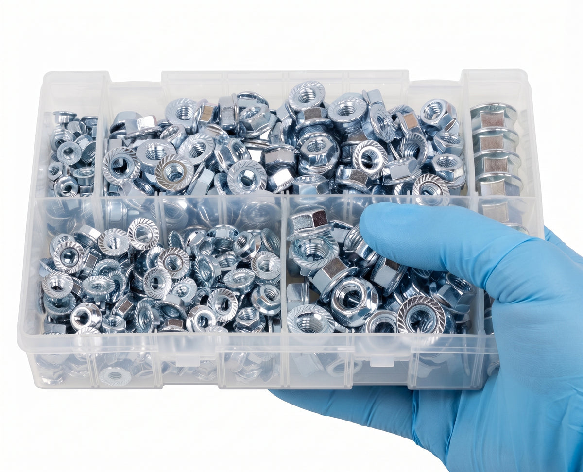 370pc Assorted Flanged Nuts Box - Metric M5 to M12
