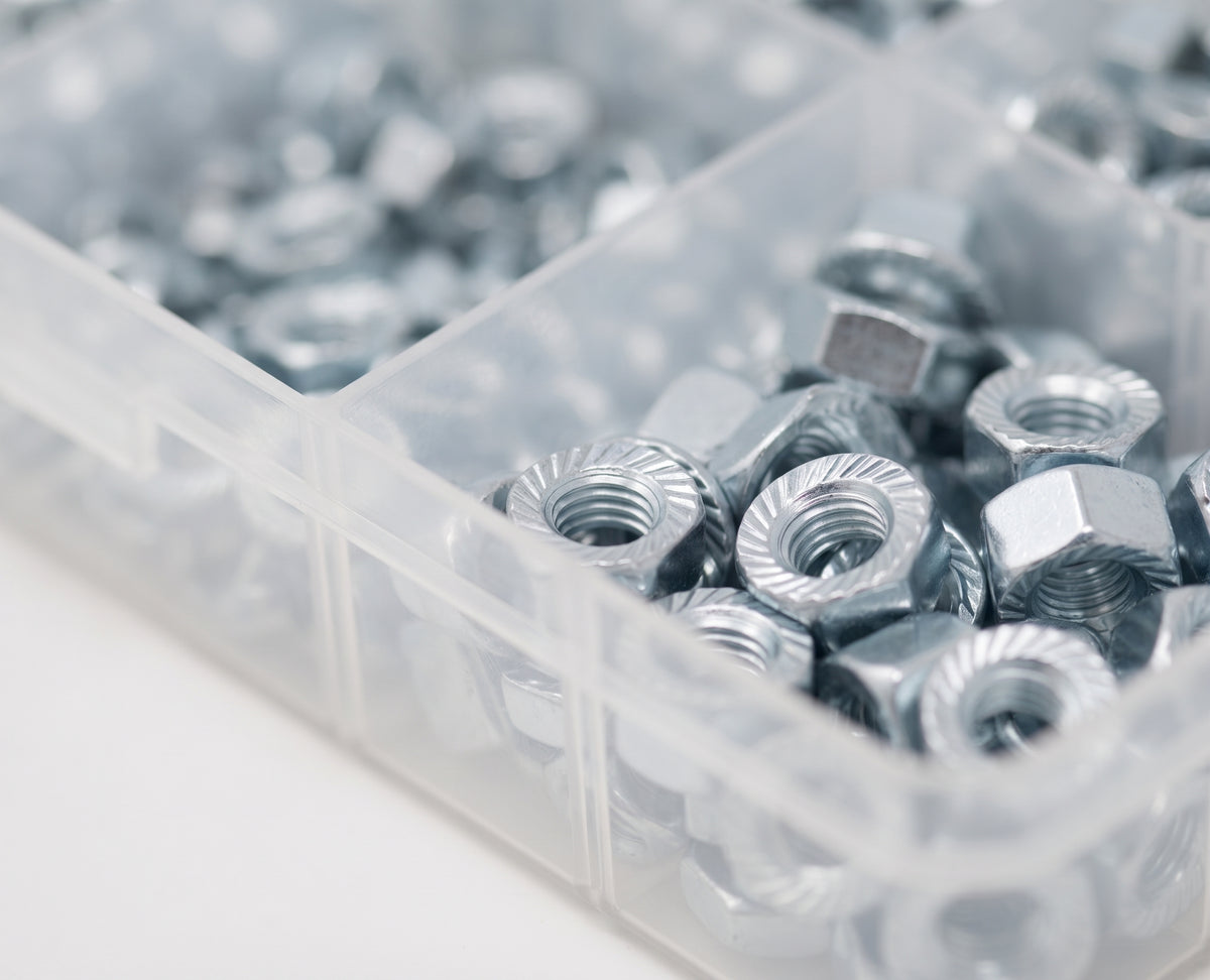 370pc Assorted Flanged Nuts Box - Metric M5 to M12