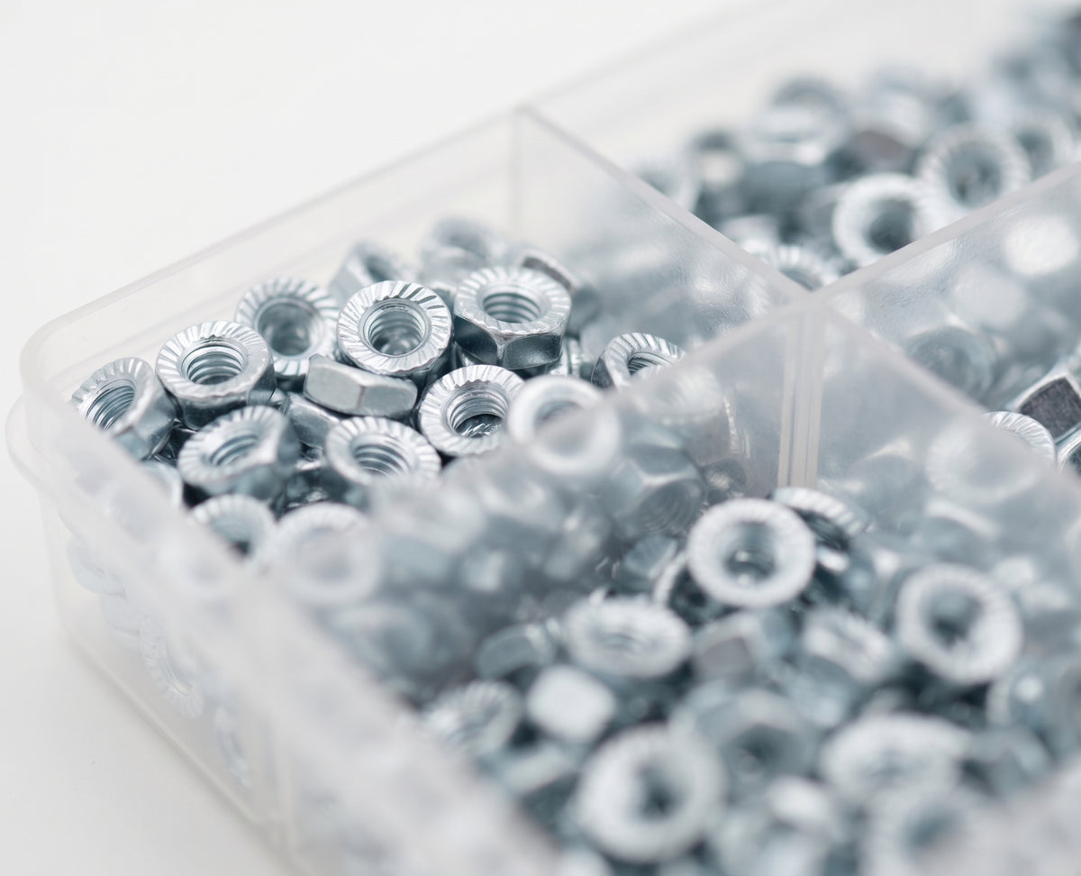 370pc Assorted Flanged Nuts Box - Metric M5 to M12