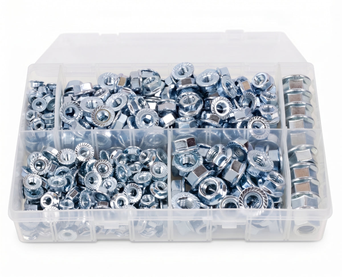 370pc Assorted Flanged Nuts Box - Metric M5 to M12