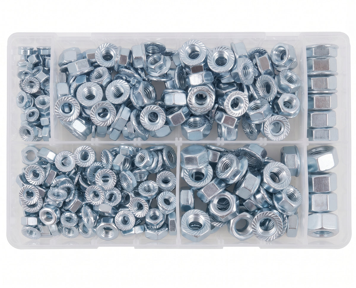 370pc Assorted Flanged Nuts Box - Metric M5 to M12