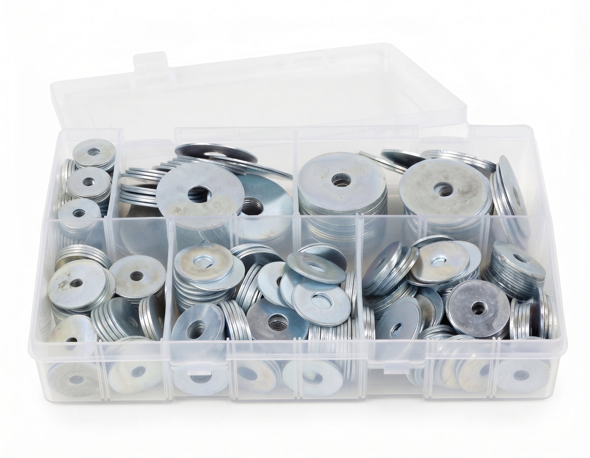 400pc Assorted Repair Washers Box - Penny Mudguard, M5 to M10