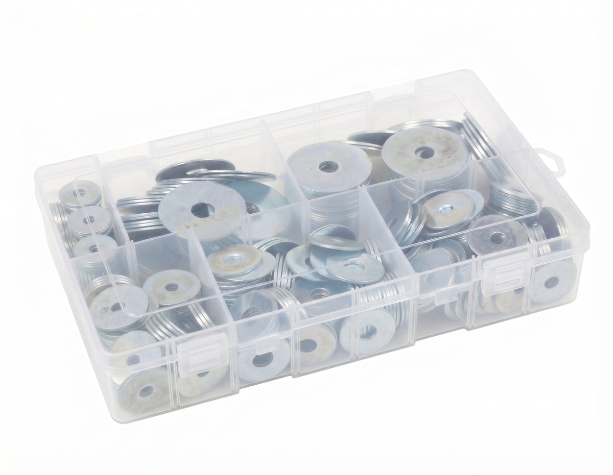 400pc Assorted Repair Washers Box - Penny Mudguard, M5 to M10