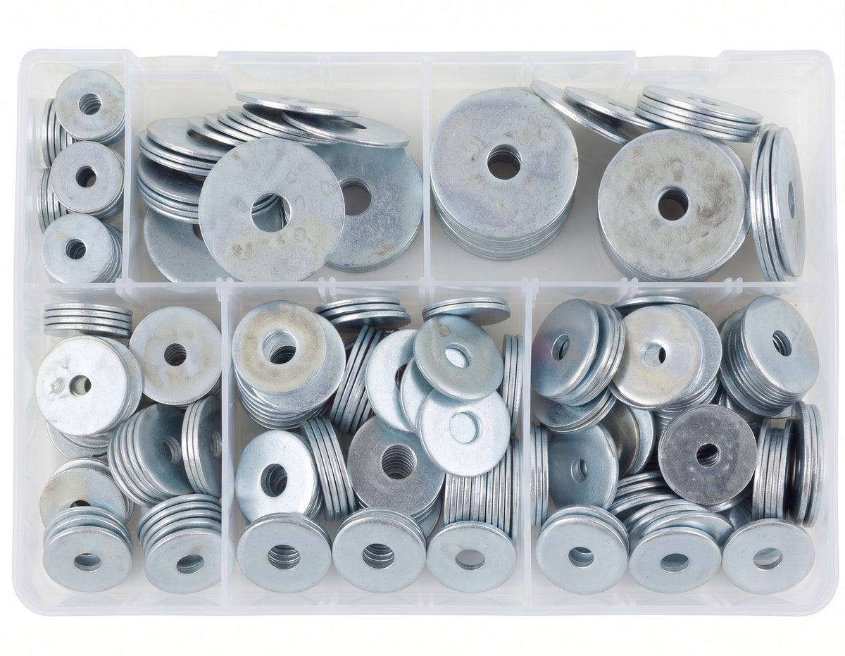 400pc Assorted Repair Washers Box - Penny Mudguard, M5 to M10