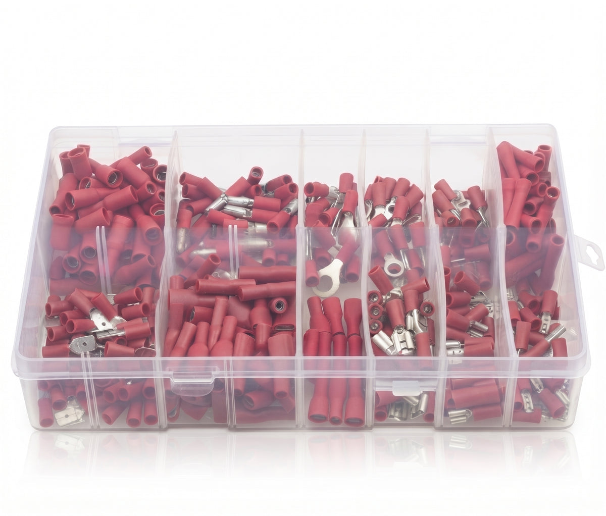 400pc Assorted Red Crimp Terminals Box - 12 Types, 0.5-1.5mm