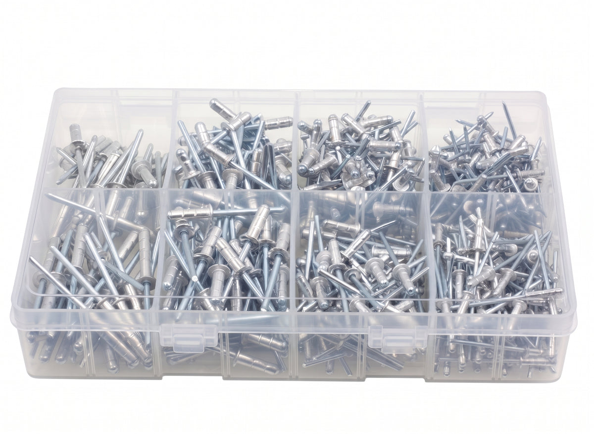 500pc Assorted Multi Grip Rivets Box - Stainless Steel, 3.2 to 4.8mm