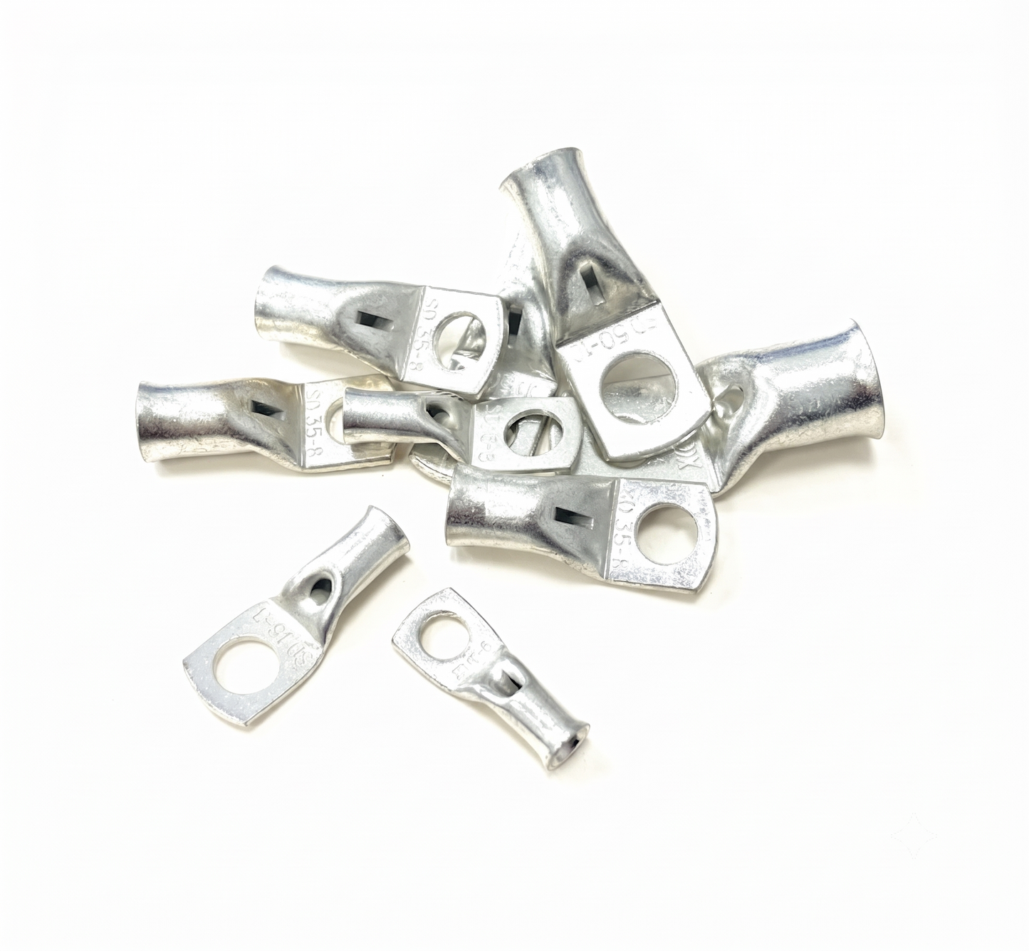 50mm² Copper Tube Terminals – Tinned Battery Cable Lugs (Ring Crimp)
