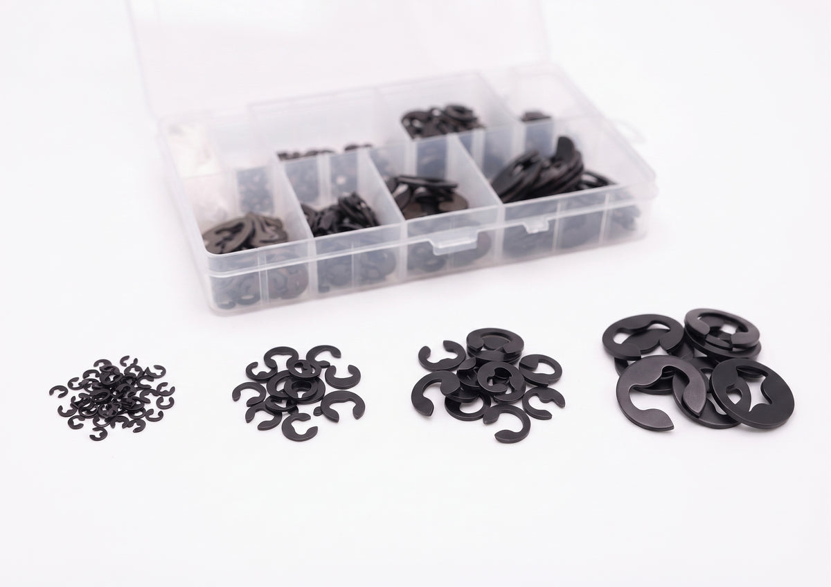 600pc Assorted E-Clips Box - E-Rings, 1.6mm to 22.2mm