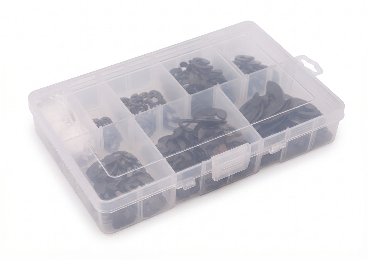 600pc Assorted E-Clips Box - E-Rings, 1.6mm to 22.2mm