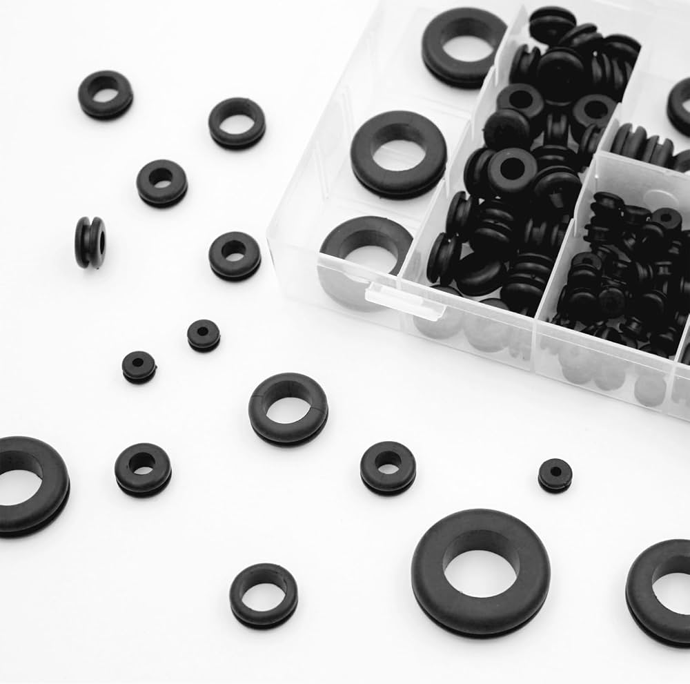 280Pcs Assorted Box of Wiring Grommets – Open Rubber Grommets 6mm–25mm | 280x Wiring Grommets