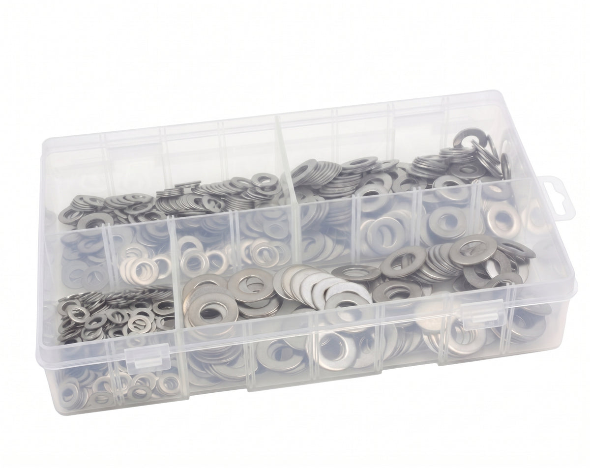 650pc Assorted A2 Stainless Flat Washers Box - M5 to M10, Form B
