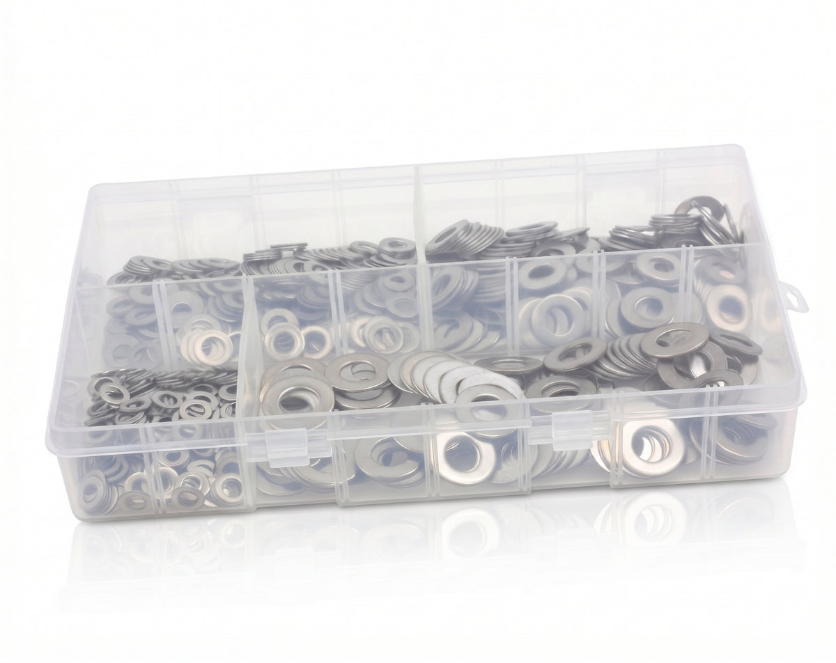 650pc Assorted A2 Stainless Flat Washers Box - M5 to M10, Form B