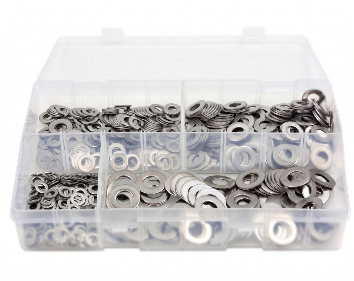 650pc Assorted A2 Stainless Flat Washers Box - M5 to M10, Form B