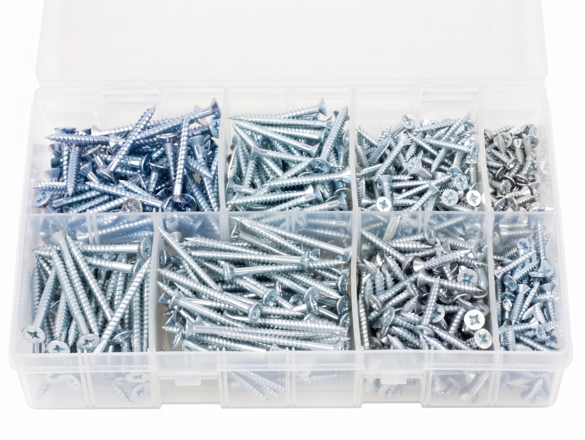 680pc Assorted Wood Screws Box - Gauge 6, 8 & 10, 1/2 to 2 Inch