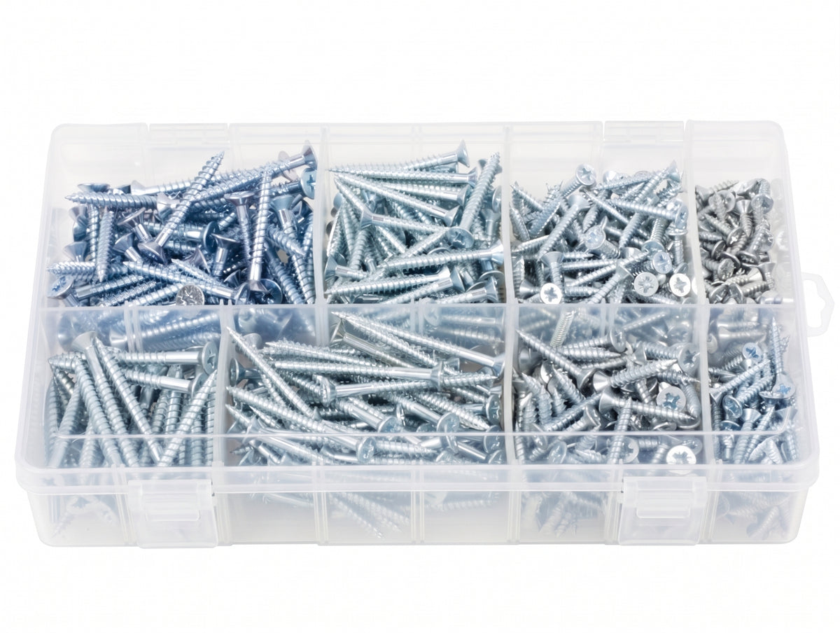 680pc Assorted Wood Screws Box - Gauge 6, 8 & 10, 1/2 to 2 Inch