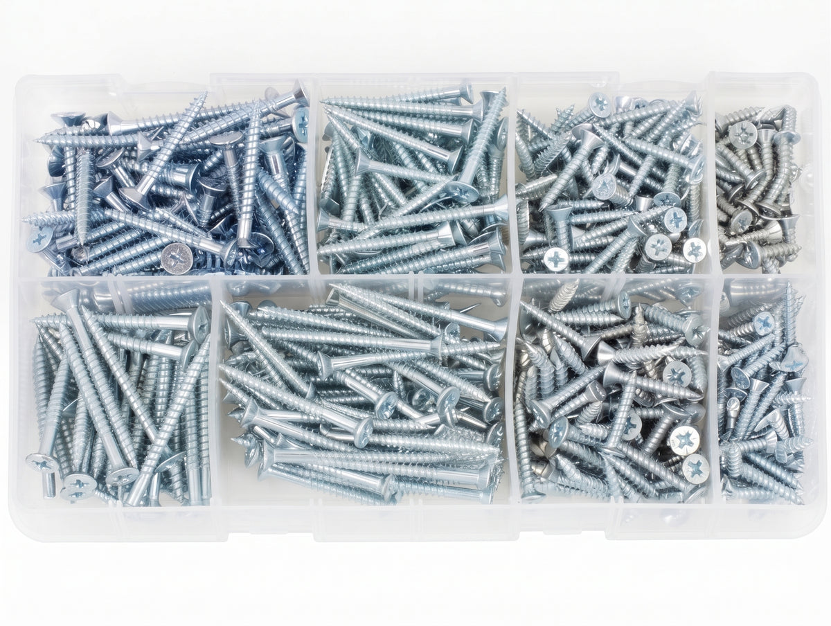 680pc Assorted Wood Screws Box - Gauge 6, 8 & 10, 1/2 to 2 Inch