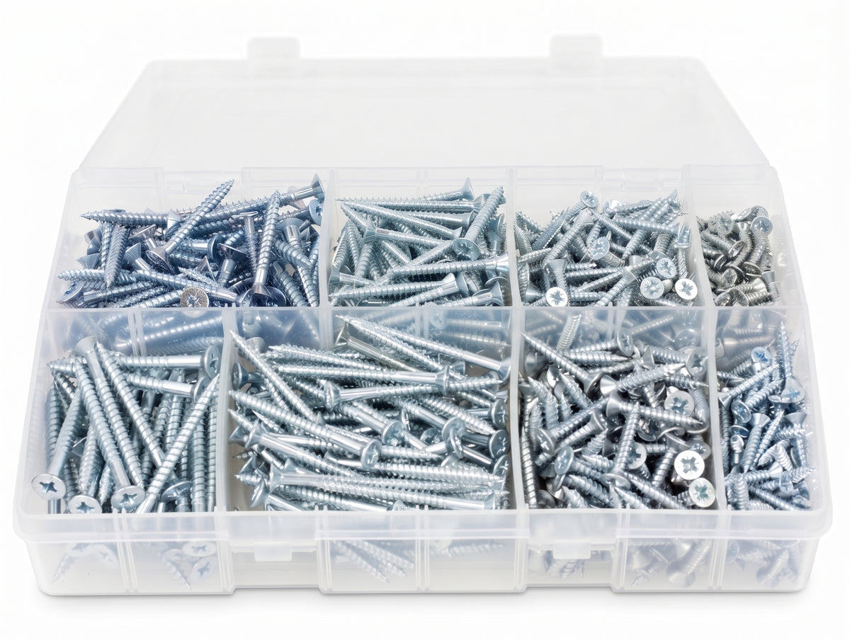 680pc Assorted Wood Screws Box - Gauge 6, 8 & 10, 1/2 to 2 Inch
