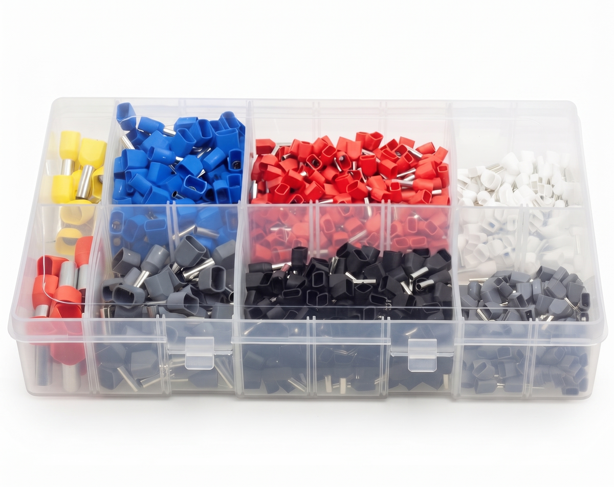770pc Assorted Twin Bootlace Ferrules Box - 0.5 to 10mm, 8 Sizes