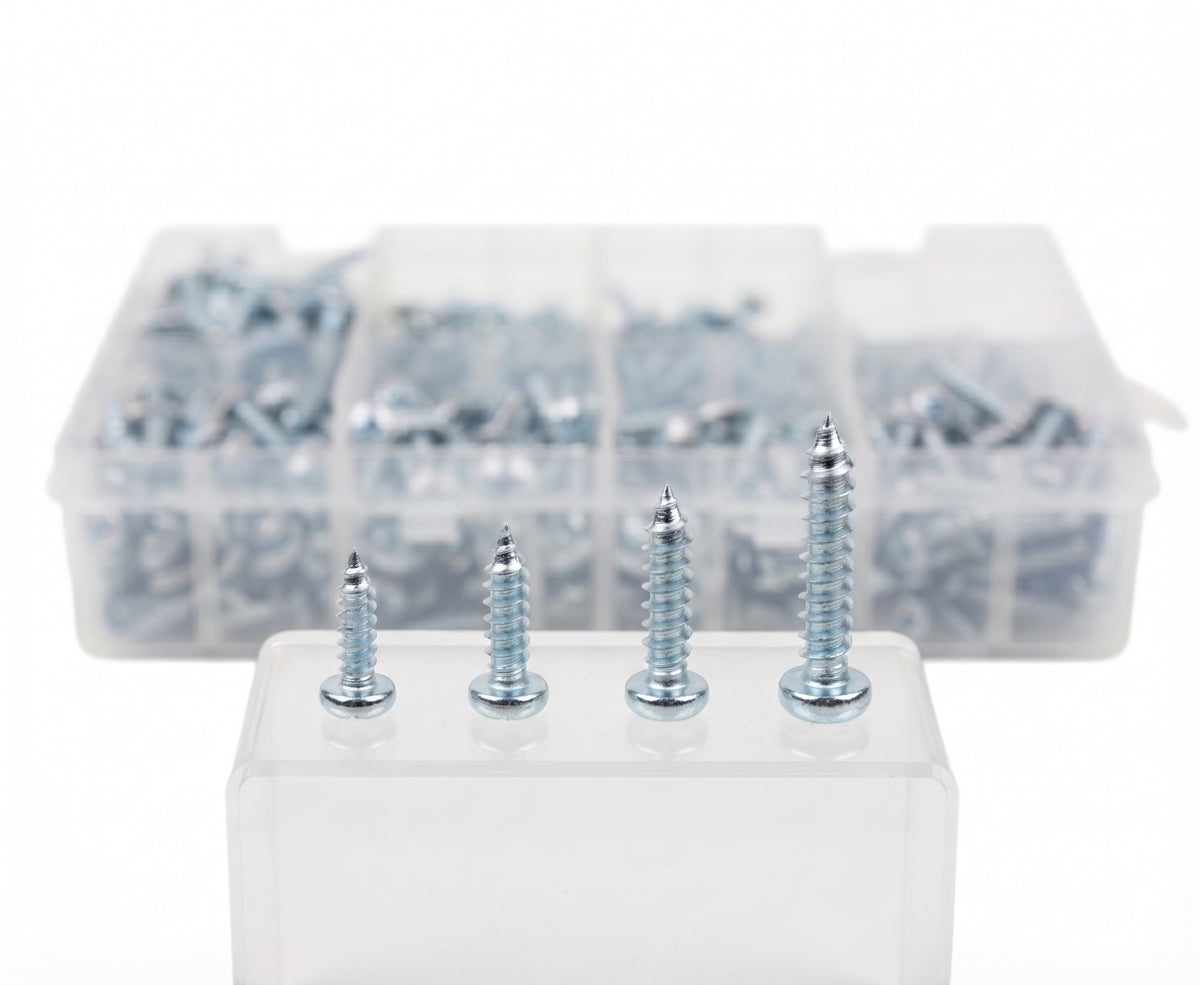 800pc Assorted Self Tapping Screws Box - Pan Head Pozi, No 6 to 12