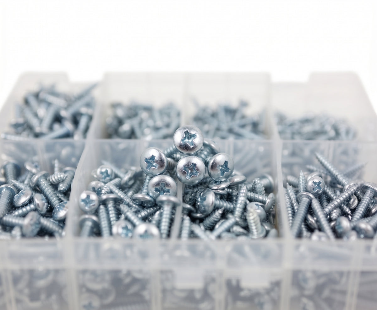 800pc Assorted Self Tapping Screws Box - Pan Head Pozi, No 6 to 12