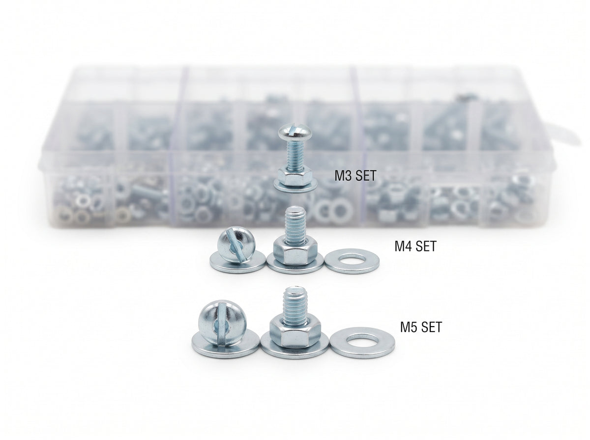 840pc Assorted Machine Screws, Nuts & Washers Box - M3, M4 & M5