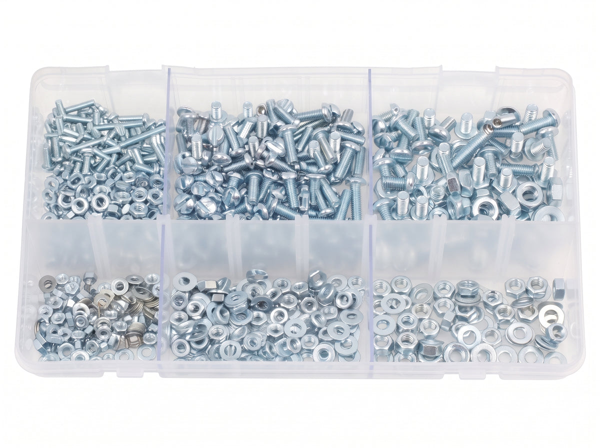840pc Assorted Machine Screws, Nuts & Washers Box - M3, M4 & M5