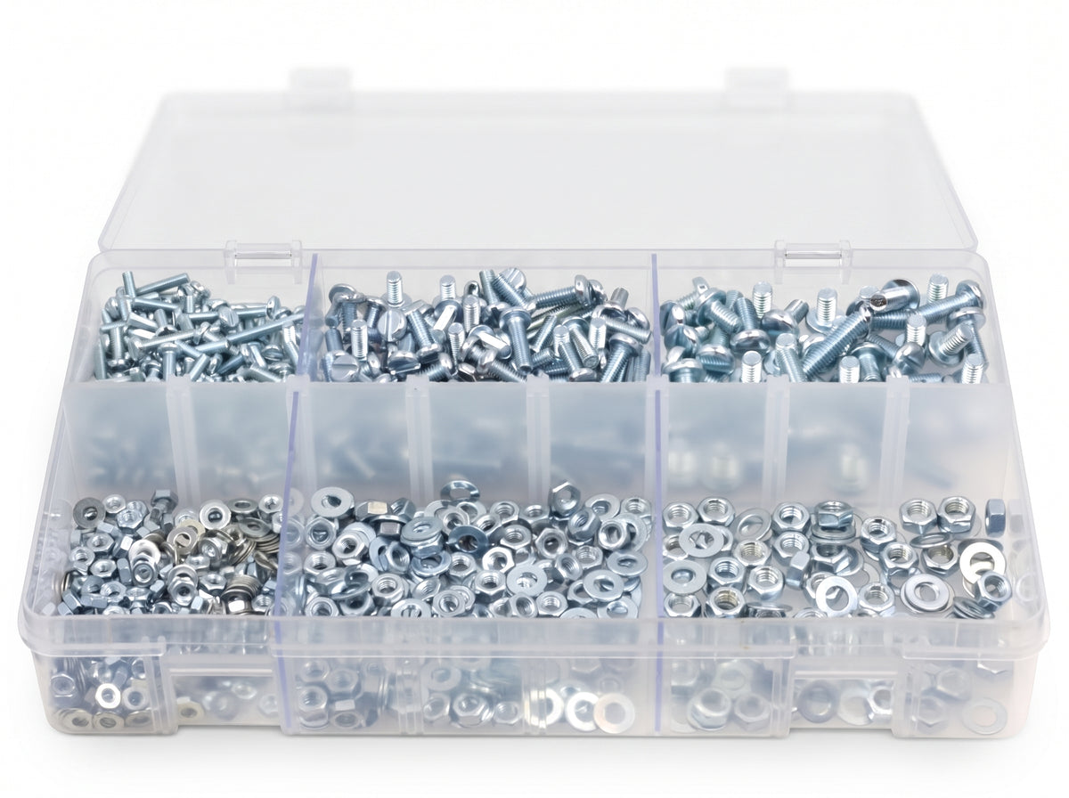 840pc Assorted Machine Screws, Nuts & Washers Box - M3, M4 & M5