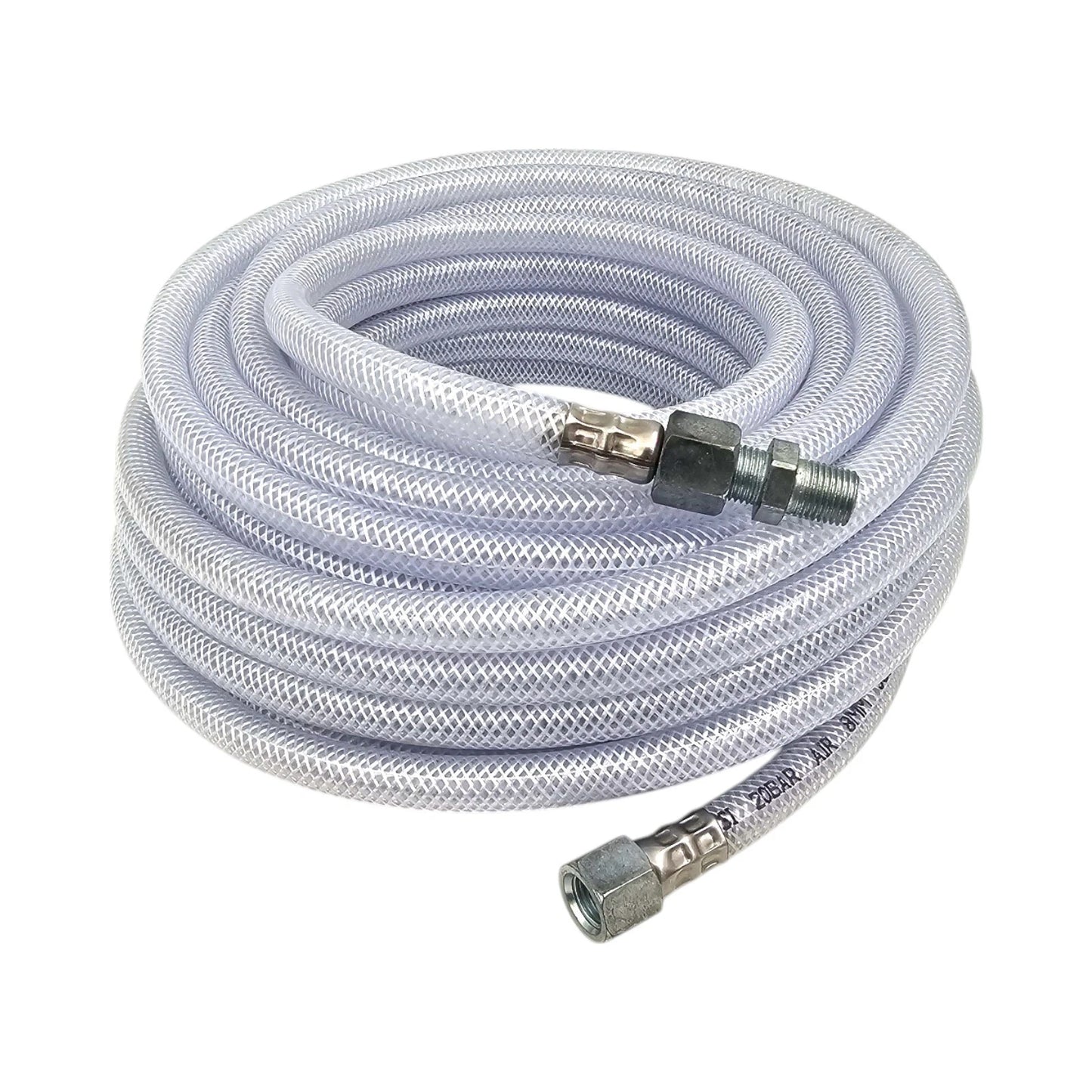 8mm Clear Rubber Airline Air Compressor Hose (15m) – 300 PSI / 20 BAR | 1/4" BSP Fittings | With Connectors & Adaptors