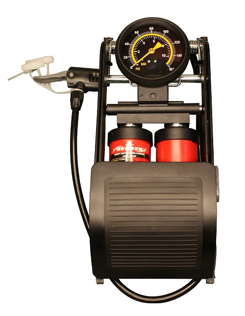 Twin Piston Foot Pump with Pressure Gauge - Double Barrel Car Tyre Pump, Bike & Motorcycle Foot Pump, 100 psi