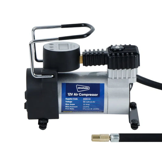 12V Heavy Duty Tyre Inflator Compressor - Metal Portable Car Air Compressor with Digital Gauge & Auto Shut-Off, 150 psi