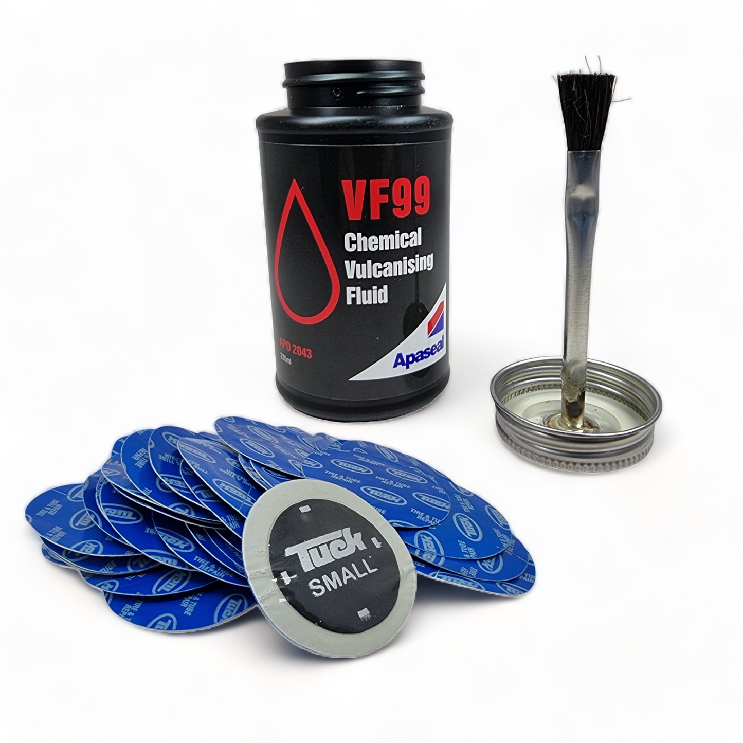 Vulcanising Cement Tyre Repair Kit – 235ml Glue with Brush & 50 Round Patches