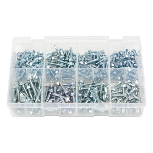 240pc Assorted Self Drilling Tek Screws Box - Hex Head, No 8, 10 & 12