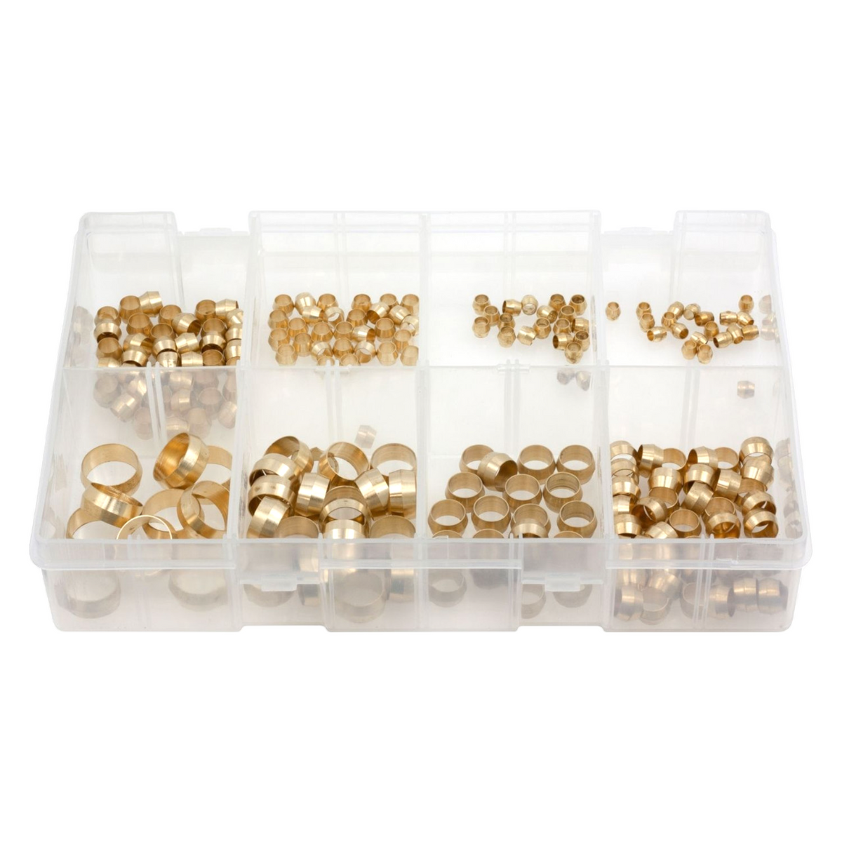 200pc Assorted Brass Olives Box - Imperial, 1/8 to 5/8 Inch Pipe
