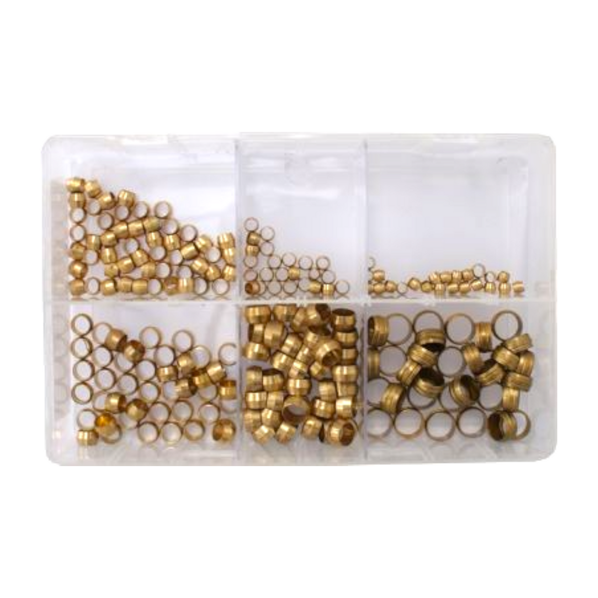 200pc Assorted Brass Olives Box - Metric, 4mm to 12mm