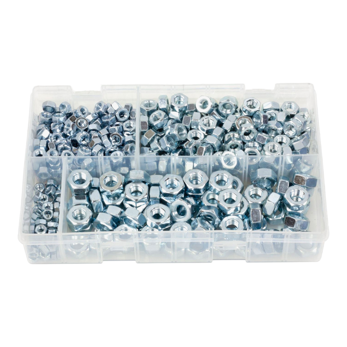 450pc Assorted Steel Nuts Box - M5 to M10, BZP DIN 934