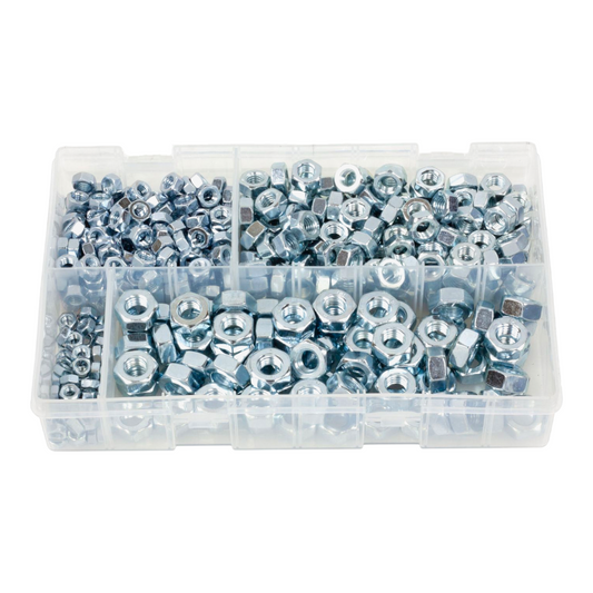 450pc Assorted Steel Nuts Box - M5 to M10, BZP DIN 934