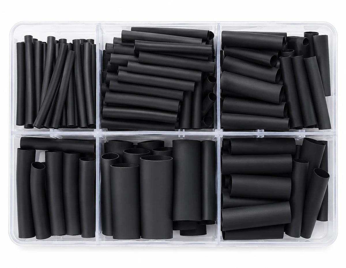 225pc Assorted Adhesive Lined Heat Shrink Tubing Box - Black 3:1, 3mm to 18mm