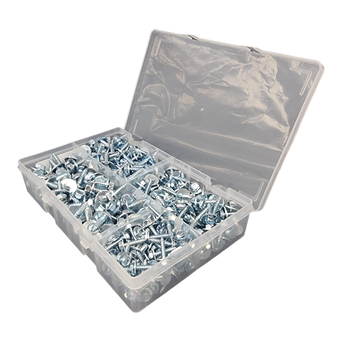 400pc Assorted Hex Head Self Tapping Screws Box - BZP, 8 to 14 Gauge x 3/4in